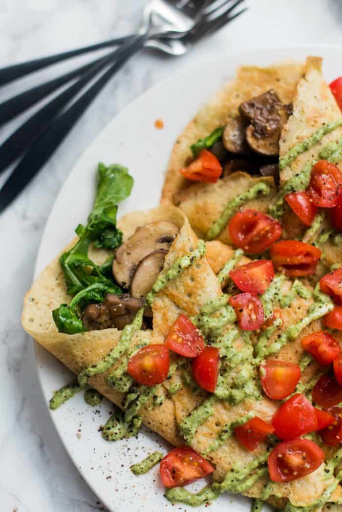 Easy Savory Pesto Mushroom Crepe Recipe