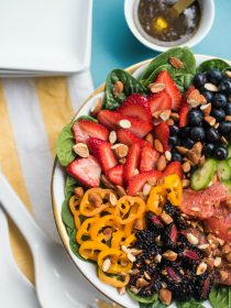 Almond Spinach Salad with summer fruit