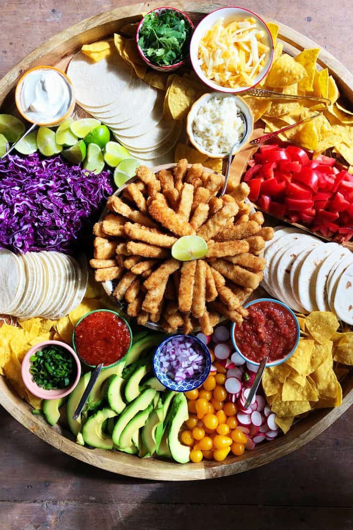 Crunchy Breaded Fish Sticks Taco Board