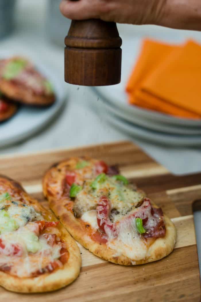 Grilled Flatbread Pizza Bar with Easy Pizza Sauce - pepper