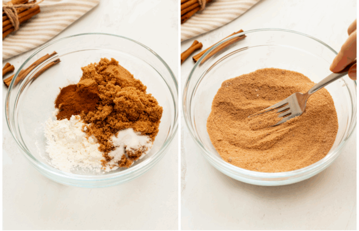 whisking cinnamon and sugar