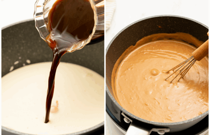 adding coffee to pudding mixture