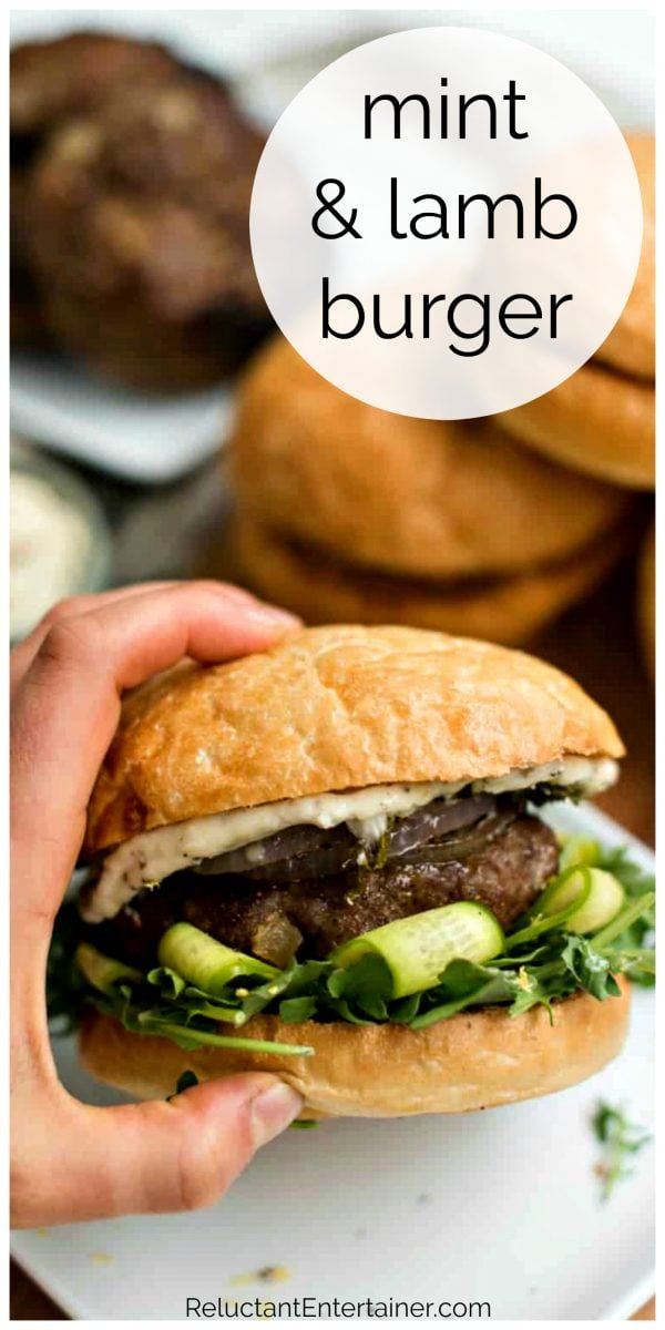 a delicious mint lamb burger with fig jam on bun