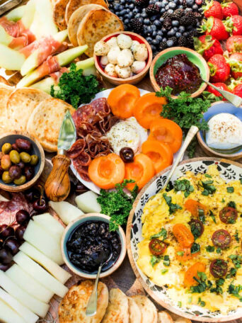 Brunch Charcuterie Board with eggs