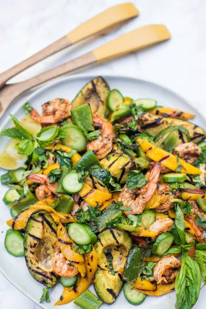 FRESH Grilled Avocado Mango Shrimp Salad