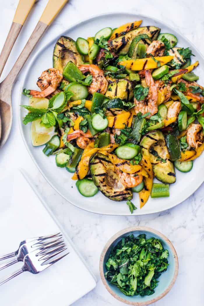 Easy Grilled Avocado Mango Shrimp Salad