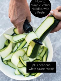 slicing zucchini with a peeler