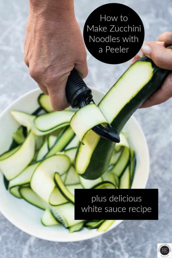 slicing zucchini with a peeler