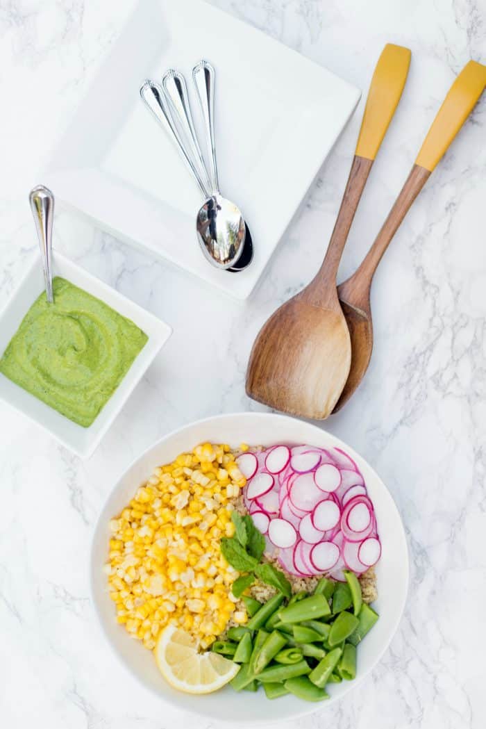 Quinoa Radish Corn Salad Recipe with Green Goddess Dressing - ingredients