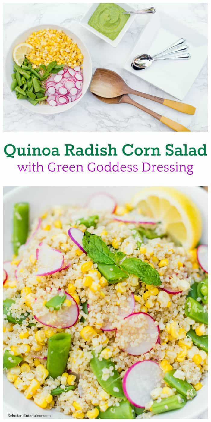 Quinoa Radish Corn Salad with Green Goddess Dressing