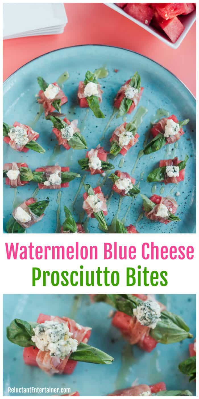 Watermelon Blue Cheese Prosciutto Bites Appetizer