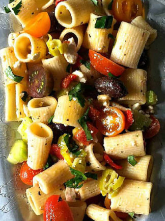 bowl of FABULOUS Greek Pasta Salad