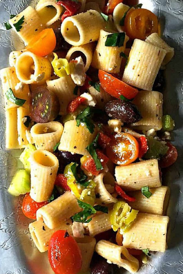 bowl of FABULOUS Greek Pasta Salad