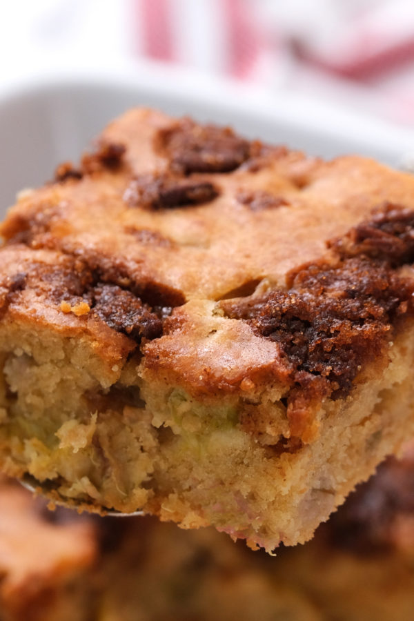 a piece of rhubarb cake