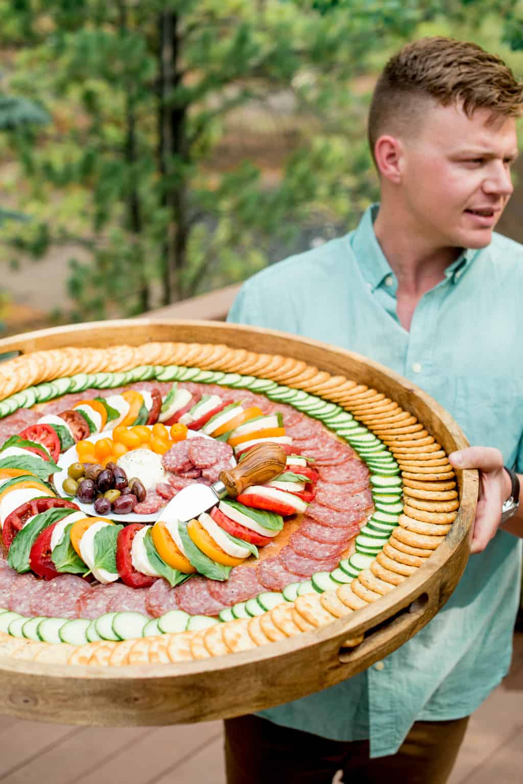 Salami Caprese Charcuterie Board Reluctant Entertainer