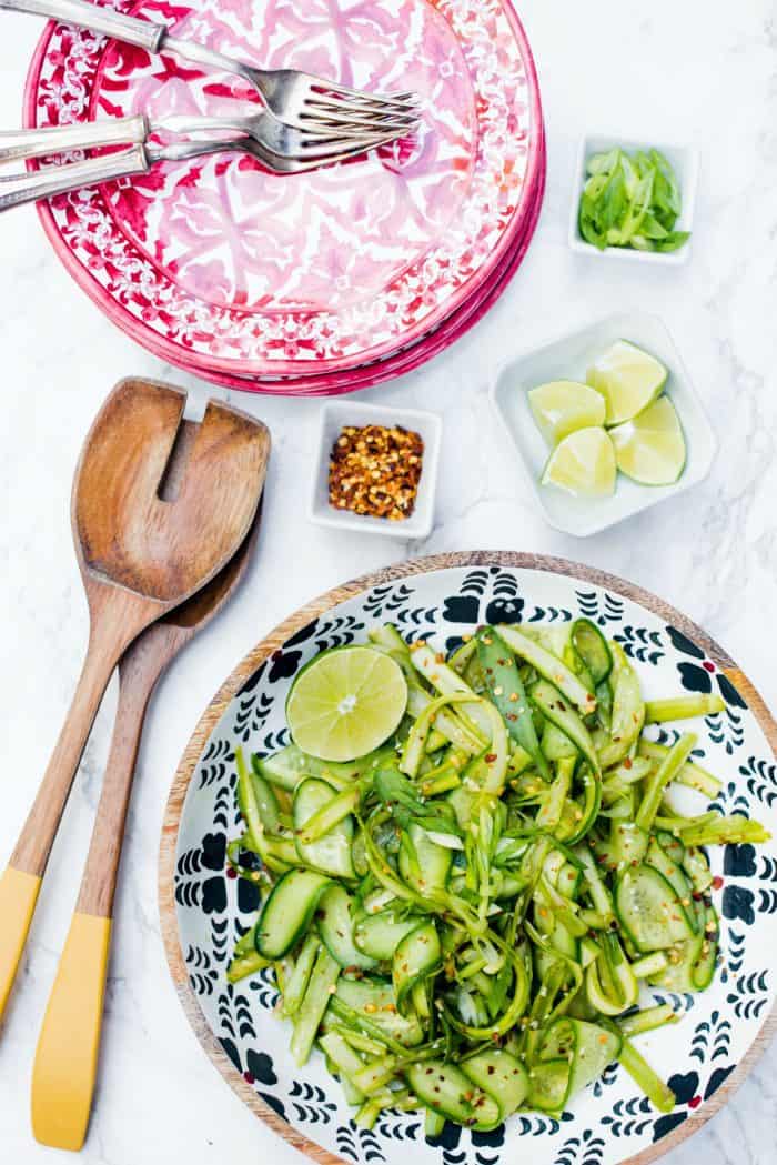 Shaved Asparagus Cucumber Sesame Salad