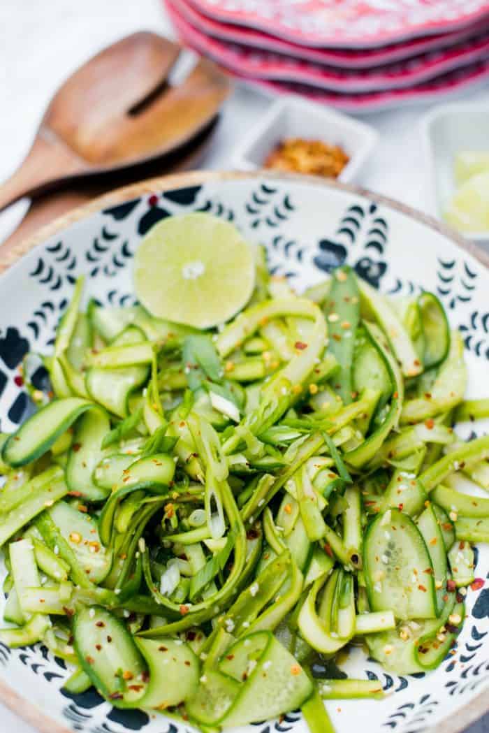 Summer Shaved Asparagus Cucumber Sesame Salad