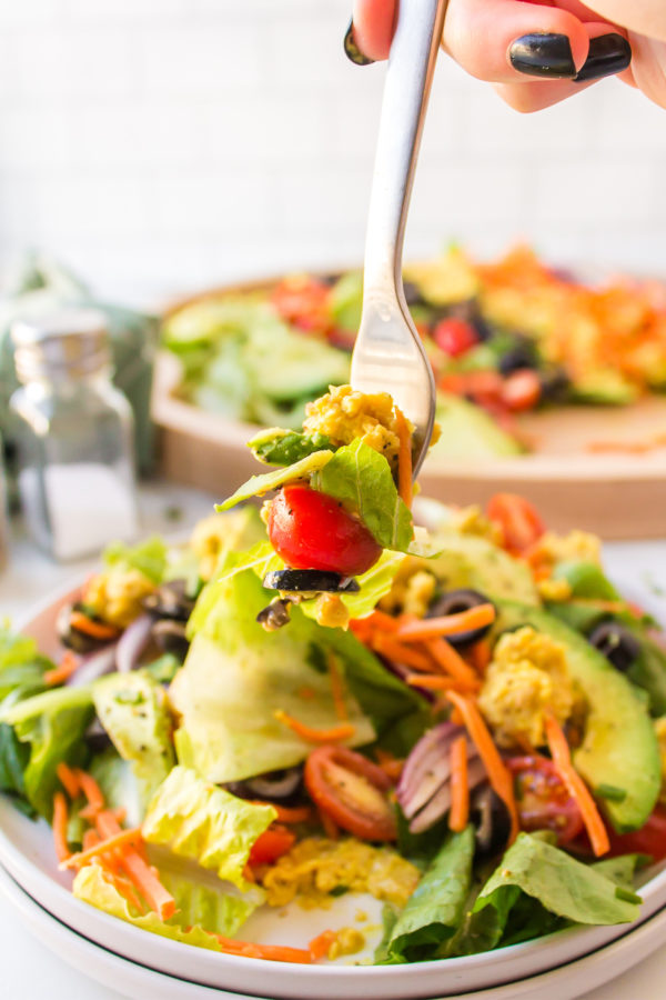 a bite of vegan cobb salad