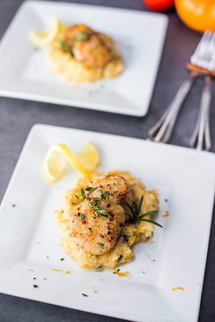 Browned Butter Rosemary Scallops with Mascarpone Polenta