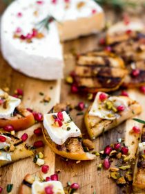 Grilled Apple Pistachio Pomegranate Brie Bites