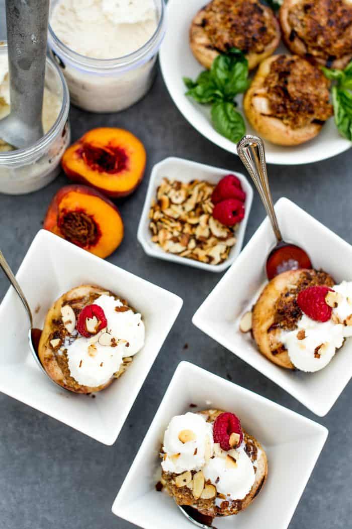 low carb grilled peaches with cashew streusel