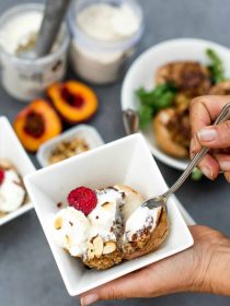 Low Carb Grilled Peaches with Cashew Streusel