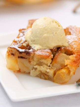 pear cobbler and vanilla ice cream