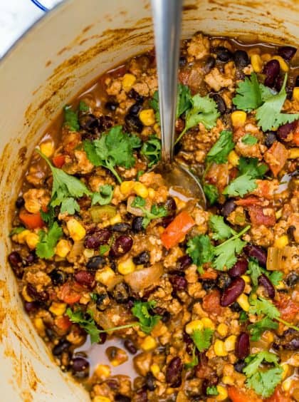 a fresh pot of healthy pumpkin chili