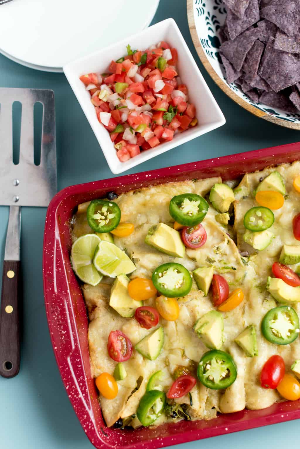 Zucchini Cheese Enchiladas Verde - Reluctant Entertainer