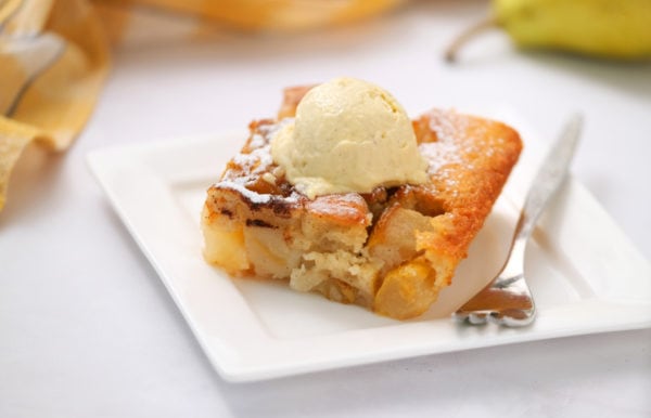 no peel pear cobbler and vanilla ice cream