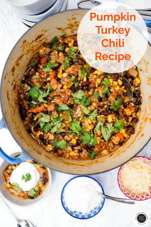 dutch oven of pumpkin turkey chili