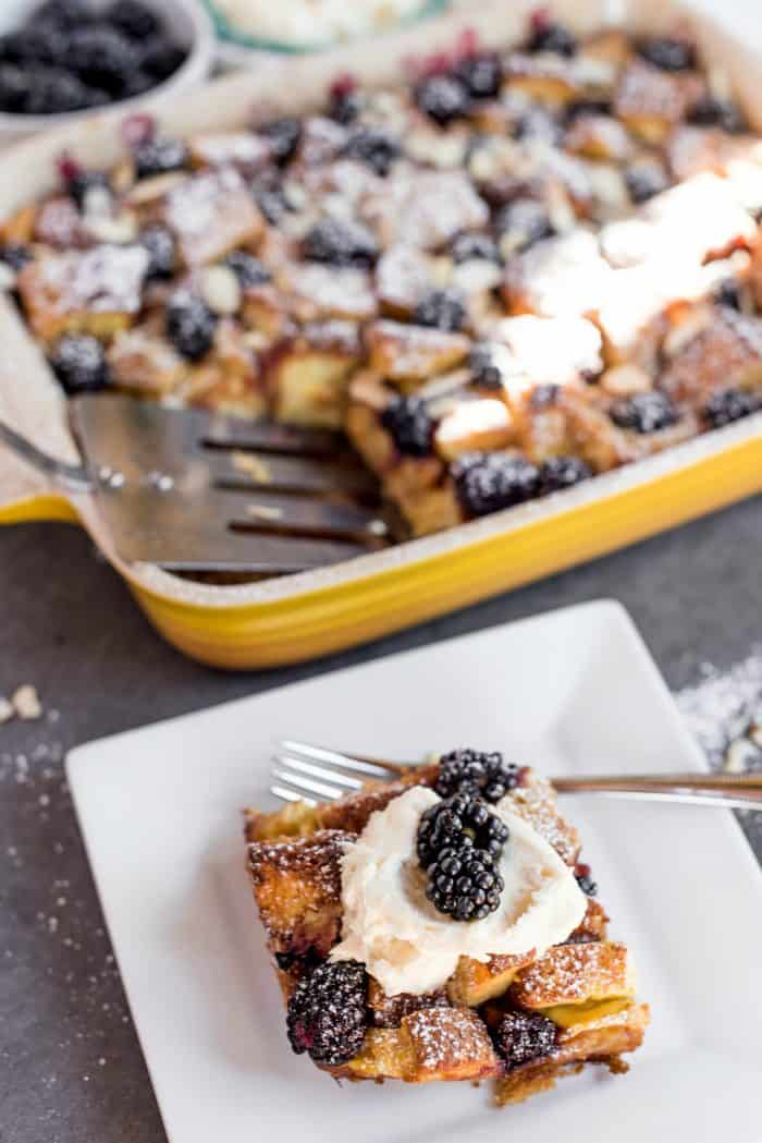 a serving of Best Lemon Blackberry Bread Pudding