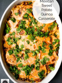 baking pan of Mexican Sweet Potato Quinoa Casserole