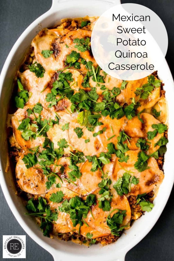 baking pan of Mexican Sweet Potato Quinoa Casserole