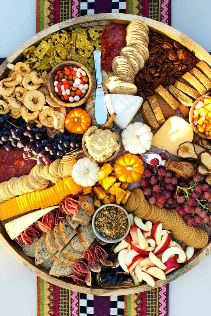 looking down on a round Fall Epic Charcuterie Board