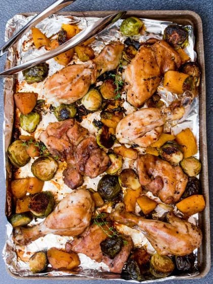 Dijon-Maple Chicken with Brussels Sprouts - Reluctant Entertainer