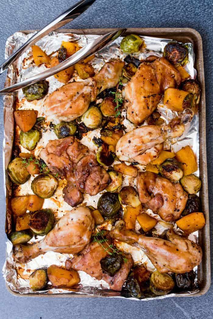Dijon-Maple Chicken with Brussels Sprouts with Butternut