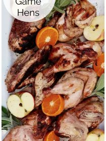 platter of grilled cornish game hens