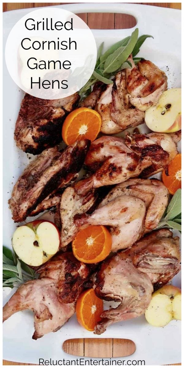 platter of grilled cornish game hens