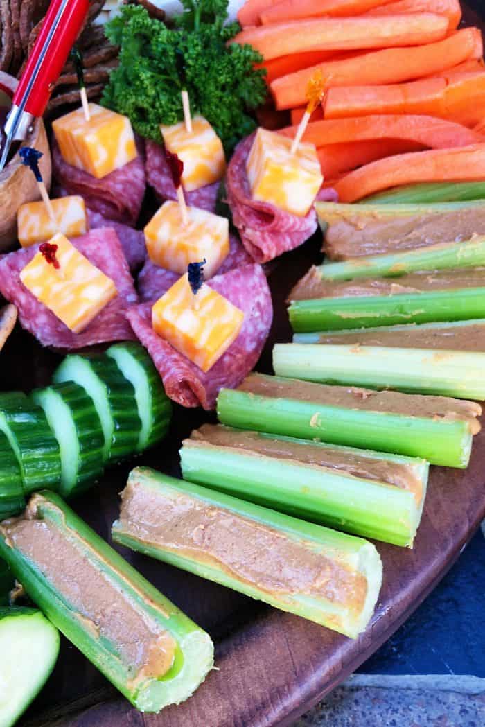 Holiday Kid-Friendly Charcuterie Board - celery peanut butter sticks