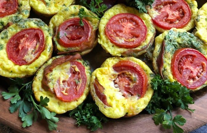 Bacon, Spinach and Tomato Egg Bites - The BakerMama