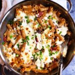 skillet of four cheese pasta dish