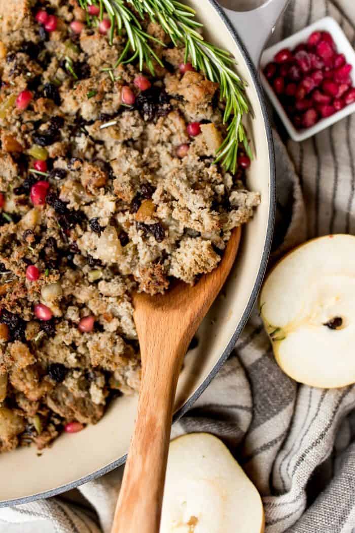 Blue Cornbread Asian Pear Sausage Stuffing with Currants