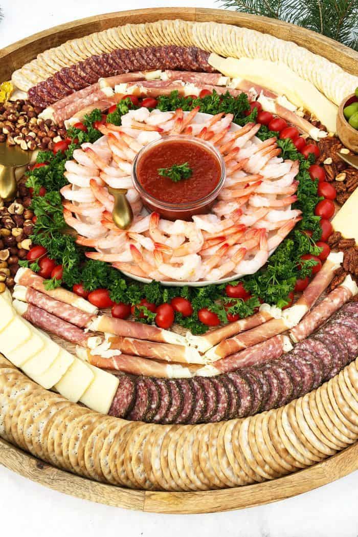 Festive Epic Shrimp Cocktail Charcuterie Board