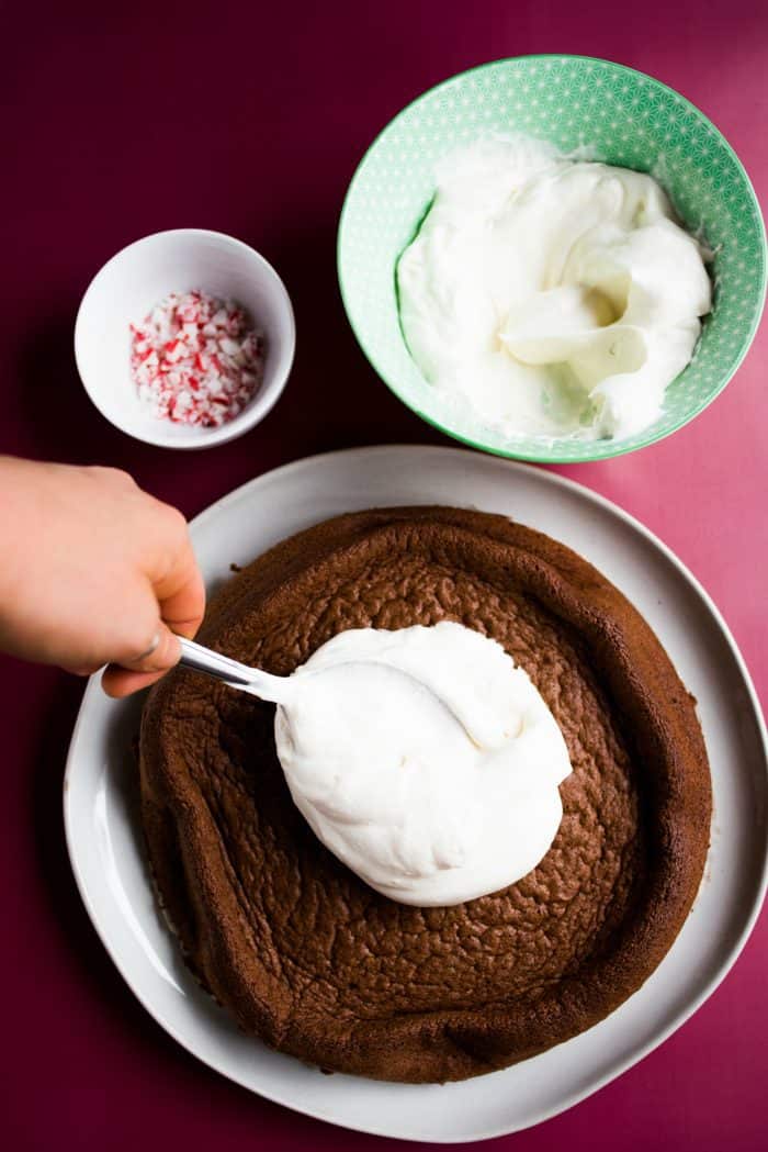 Flourless Chocolate Cake with Peppermint Whipped Cream - how to