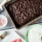 a pan of gluten free peppermint brownies