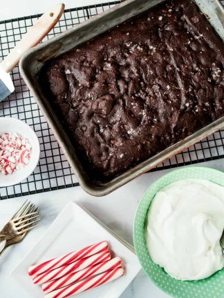 a pan of gluten free peppermint brownies