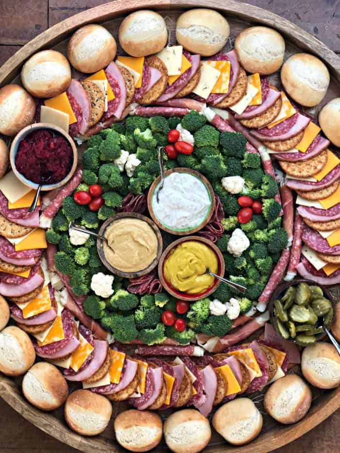 Tasty Party Ham Rolls Charcuterie Board