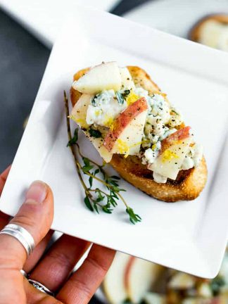 an apple with blue cheese crostini appetizer