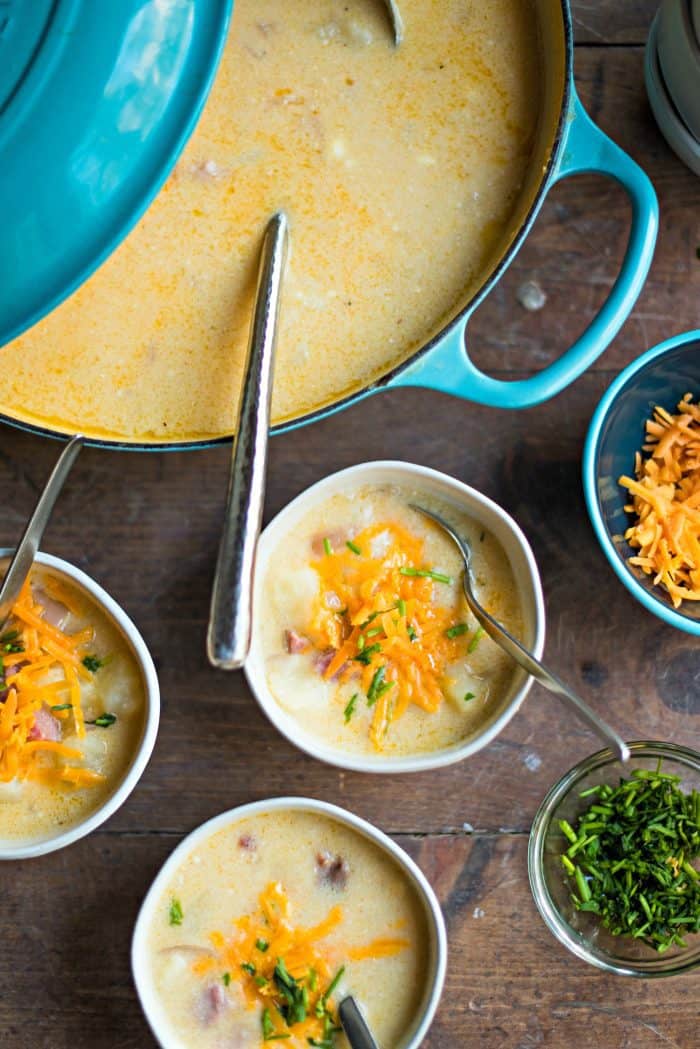 BEST Baked Potato Cheddar Ham Soup